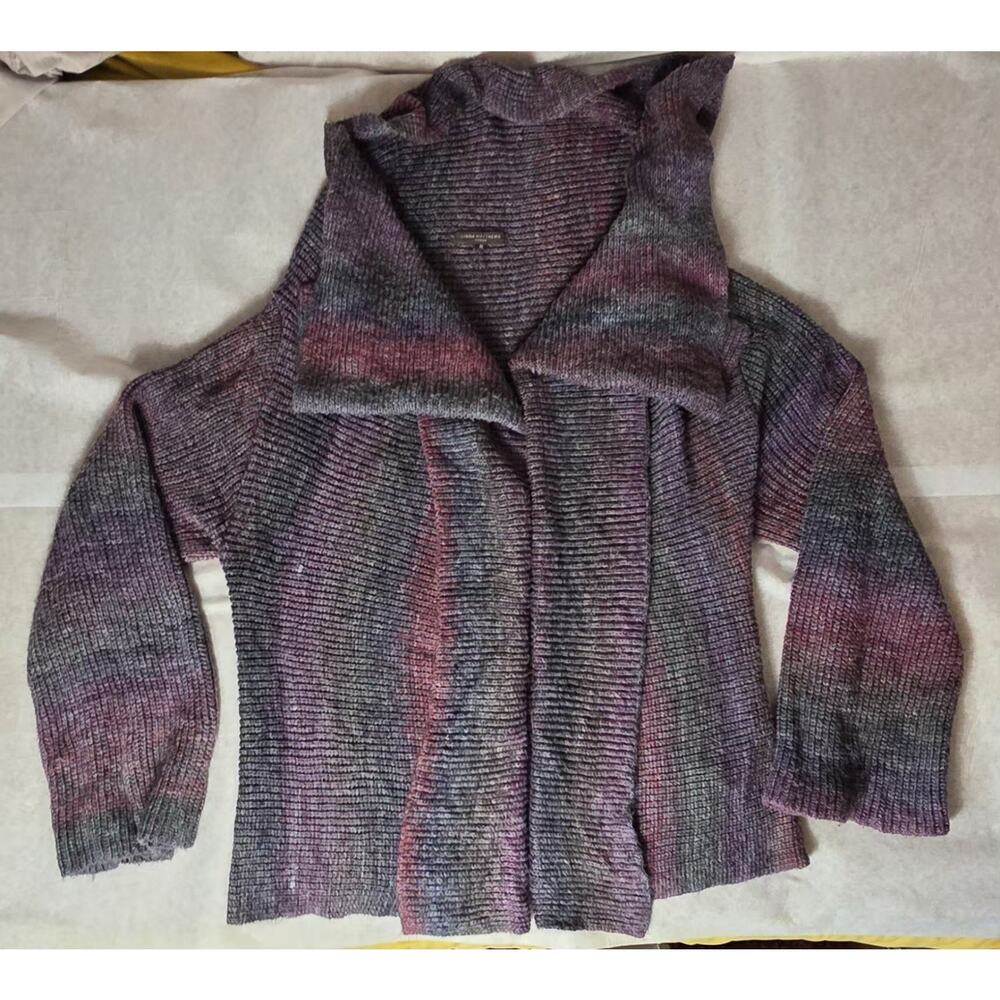 Linda Matthews Women's 1X In Shades Purple-Gray-Pink Open Front Knit Cardigan